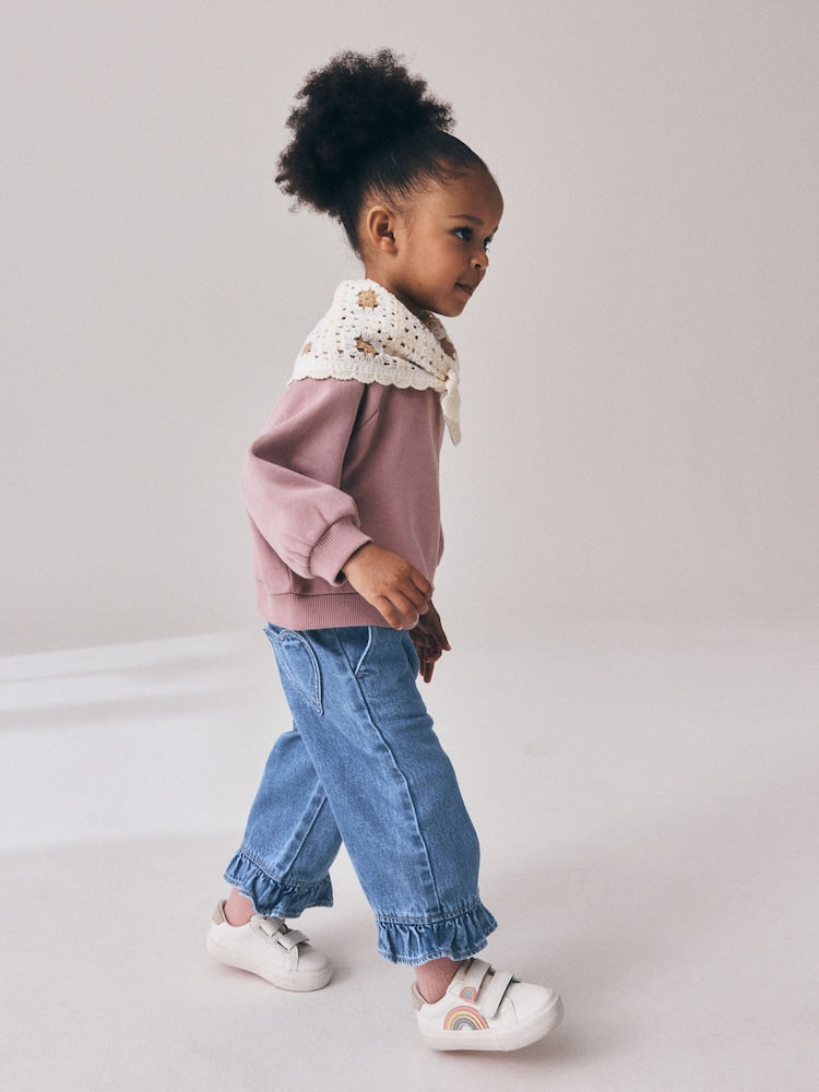 Denim Frill Hem Wide Leg
