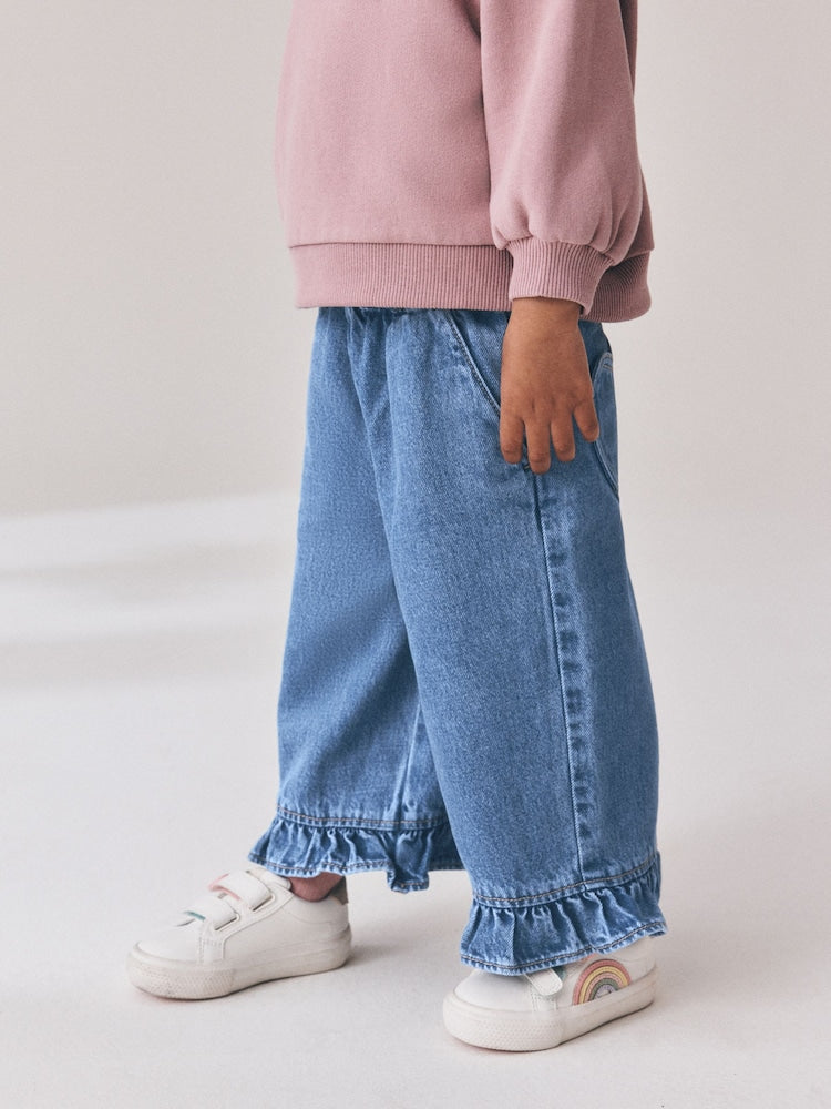 Denim Frill Hem Wide Leg