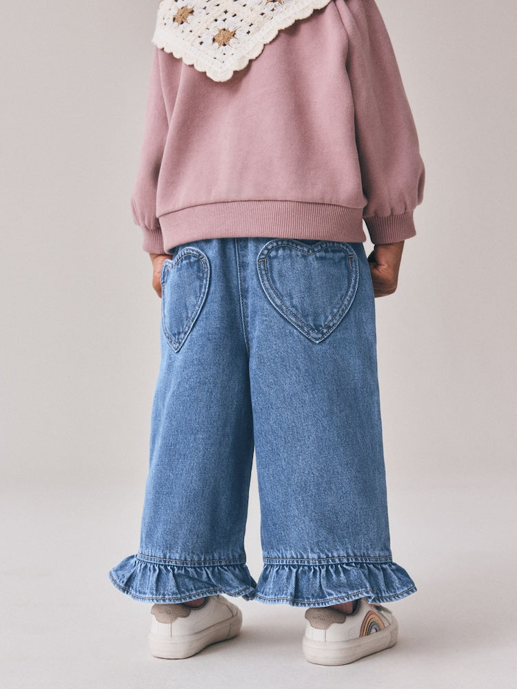 Denim Frill Hem Wide Leg