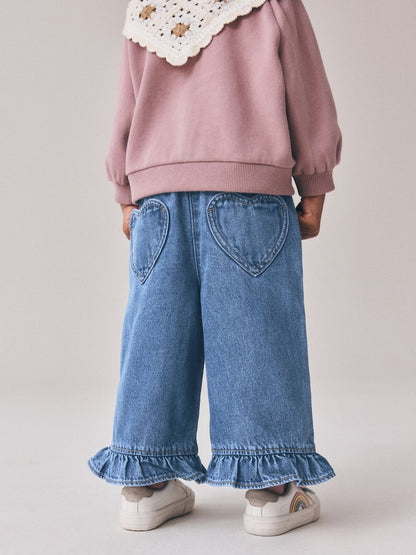 Denim Frill Hem Wide Leg