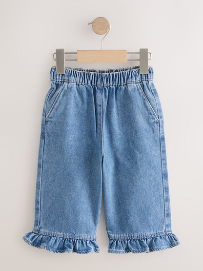 Denim Frill Hem Wide Leg