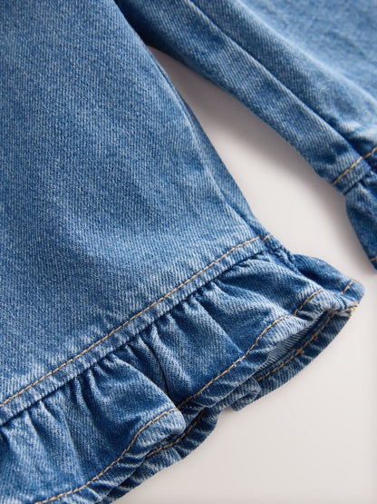 Denim Frill Hem Wide Leg