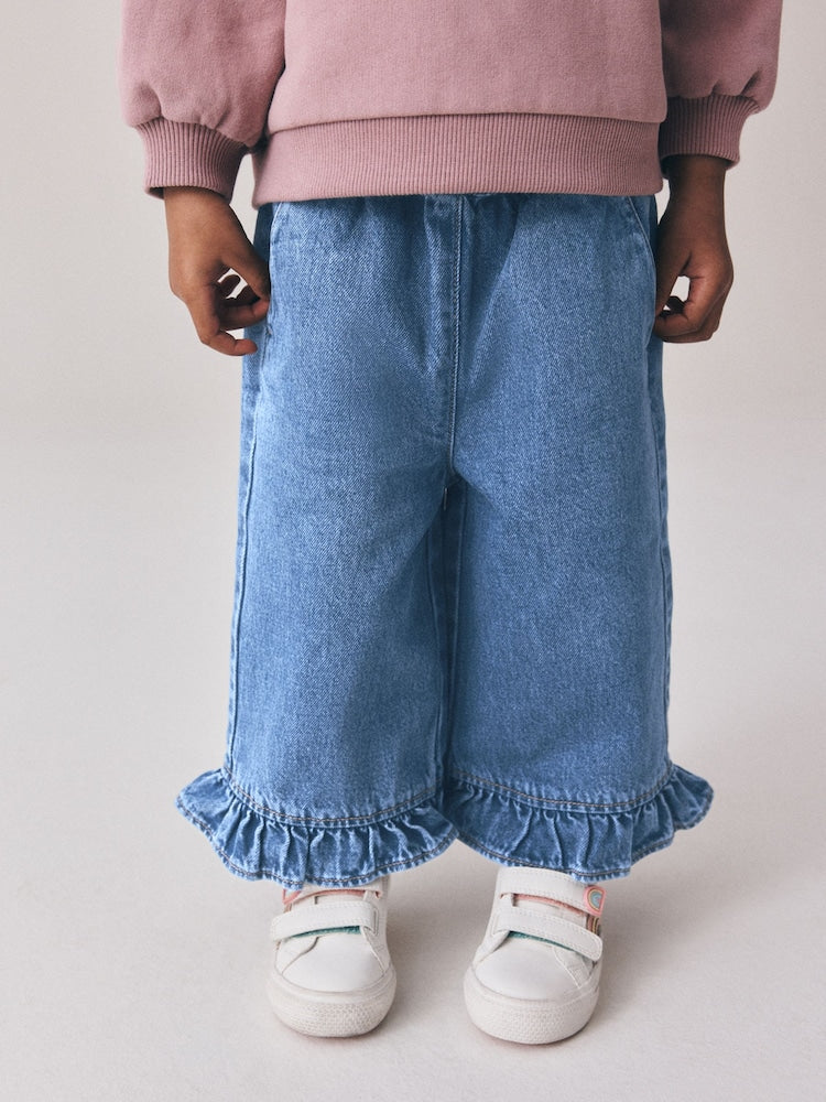 Denim Frill Hem Wide Leg Jeans (3mths-7yrs) - Denim Frill Hem Wide Leg / 12-18 Months (80-86cm)