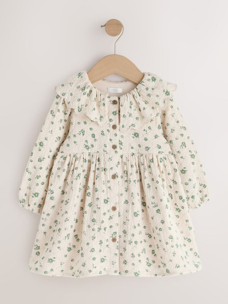 Ecru Ditsy Long Sleeve Collar