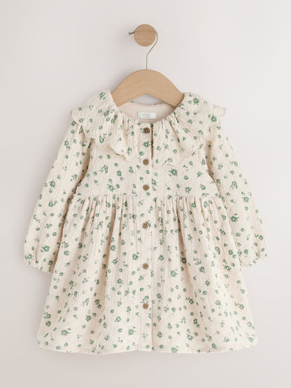 Ecru Ditsy Long Sleeve Collar