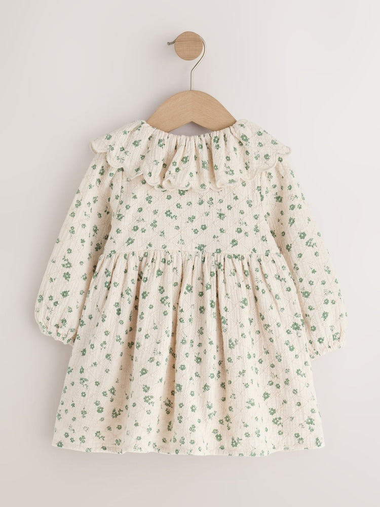 Ecru Ditsy Long Sleeve Collar