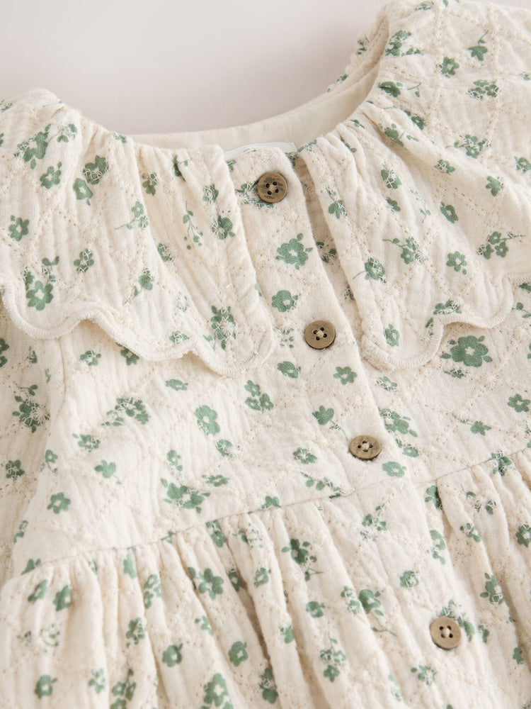 Ecru Ditsy Long Sleeve Collar