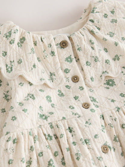 Ecru Ditsy Long Sleeve Collar