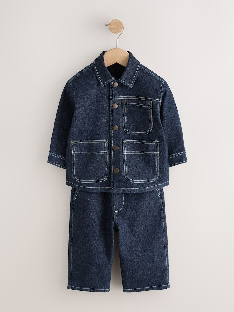 Rinse Wash Denim Shacket and Wide Leg