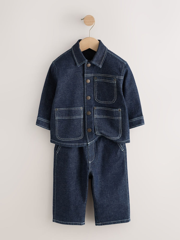 Rinse Wash Denim Shacket and Wide Leg