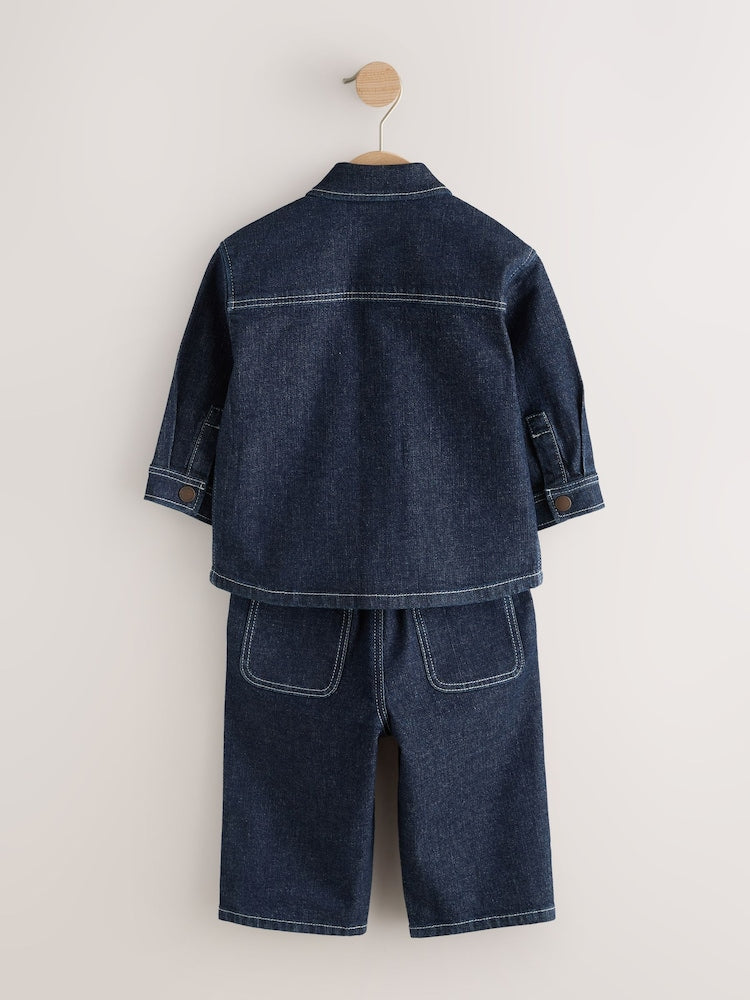Rinse Wash Denim Shacket and Wide Leg
