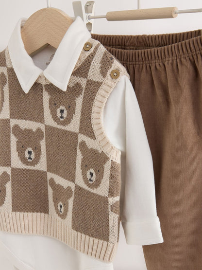 Brown Knit Vest Bodysuit and Trousers Set (0mths-3yrs)