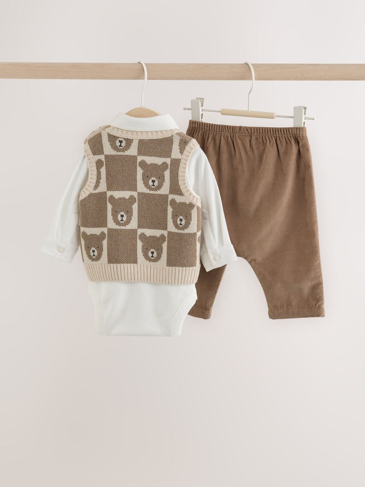 Brown Knit Vest Bodysuit and Trousers Set (0mths-3yrs)