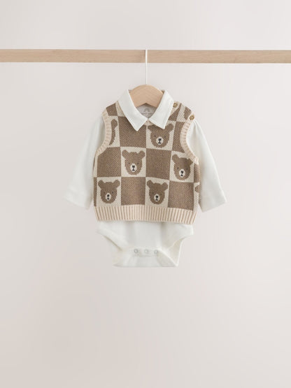 Brown Knit Vest Bodysuit and Trousers Set (0mths-3yrs)