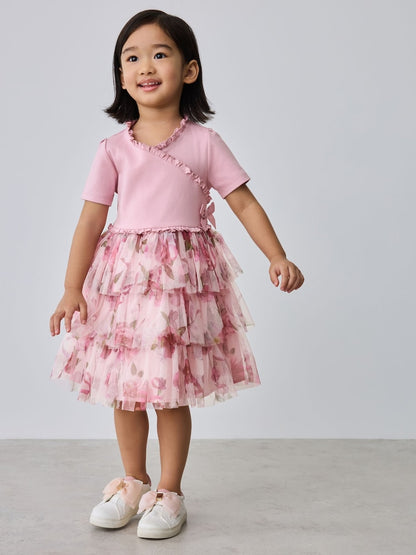 Baker by Ted Baker Ponte Wrap-Over Floral Mesh Tier Dress