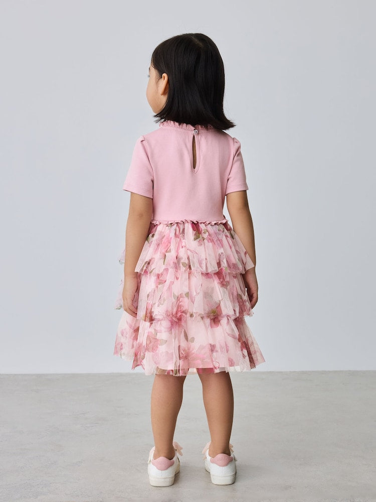 Baker by Ted Baker Ponte Wrap-Over Floral Mesh Tier Dress