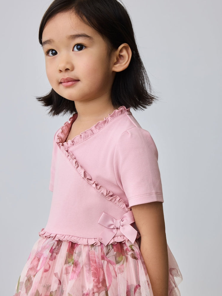 Baker by Ted Baker Ponte Wrap-Over Floral Mesh Tier Dress