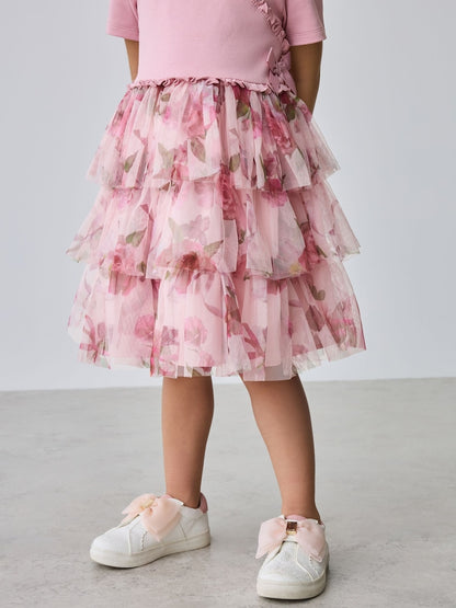 Baker by Ted Baker Ponte Wrap-Over Floral Mesh Tier Dress