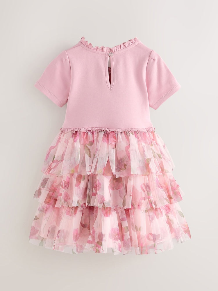Baker by Ted Baker Ponte Wrap-Over Floral Mesh Tier Dress