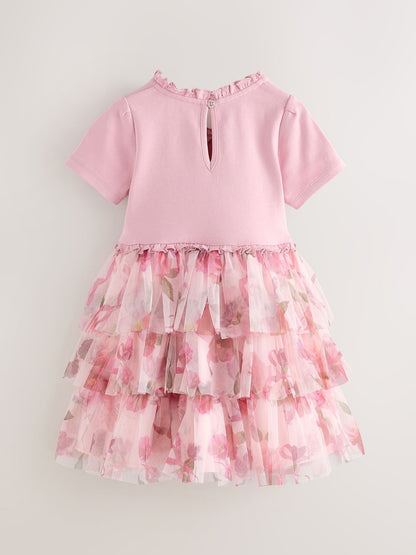 Baker by Ted Baker Ponte Wrap-Over Floral Mesh Tier Dress