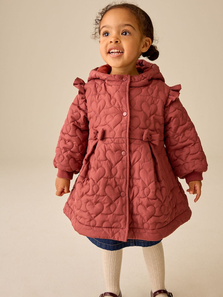 Dark Pink Shower Resistant Skirted Quilted Coat (3mths-7yrs) - Dark Pink / 12-18 Months (80-86cm)