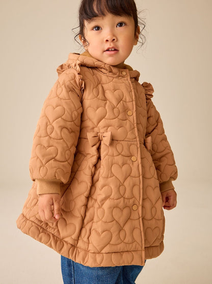 Caramel Brown Shower Resistant Skirted Quilted Coat (3mths-7yrs) - Caramel Brown / 12-18 Months (80-86cm)