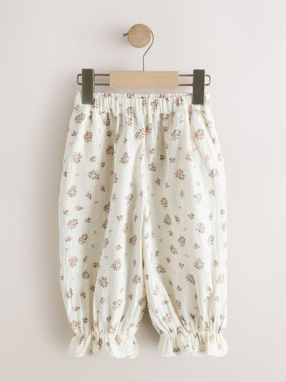 Cream/Pink Floral Ditsy Bloomer Pullon Trousers (3mths-7yrs) - Size 3-6 Months (62-68cm)