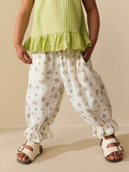 Cream/Pink Floral Ditsy Bloomer Pullon Trousers (3mths-7yrs)