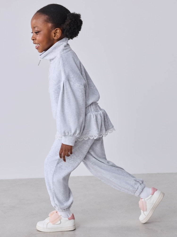 Baker by Ted Baker Grey Velour Peplum Sweat Top &amp; Barrel Leg Joggers Set 2 Piece