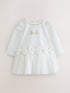 Baker by Ted Baker Cream Crinkle Mesh Hem Bow Ponte Dress - Cream / Up To 3 Months (50 - 62cm)