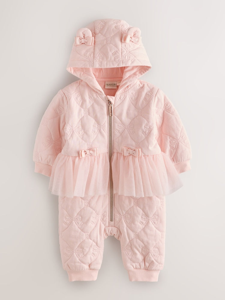 Baker by Ted Baker Blush Pink B Jacquard Quilted Mesh Peplum Pramsuit