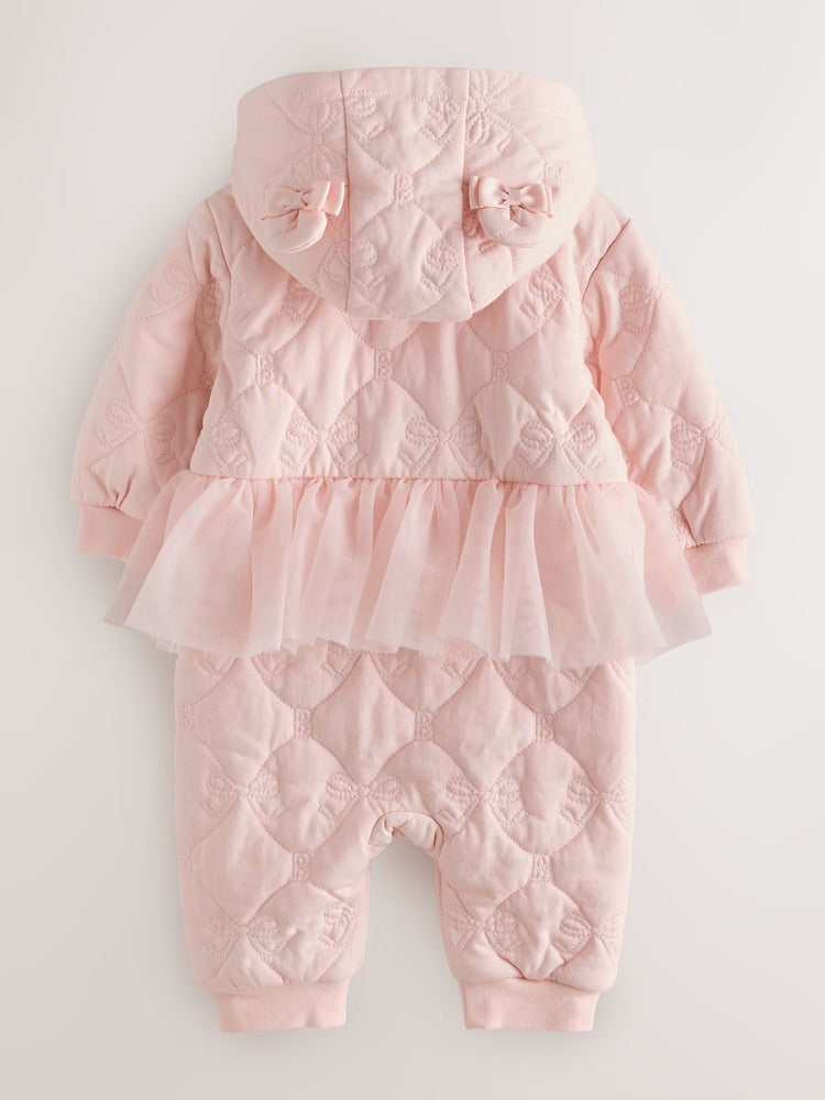 Baker by Ted Baker Blush Pink B Jacquard Quilted Mesh Peplum Pramsuit