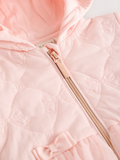 Baker by Ted Baker Blush Pink B Jacquard Quilted Mesh Peplum Pramsuit