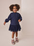 Navy Bow Long Sleeve Sweat Dress (3mths-7yrs) - Navy Bow Long Sleeve Sweat / 12-18 Months (80-86cm)
