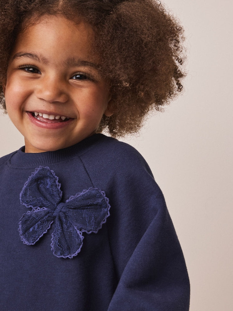 Navy Bow Long Sleeve Sweat