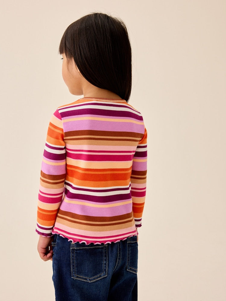 Purple/Pink Stripe Rib Long Sleeve T-Shirt (3mths-7yrs)