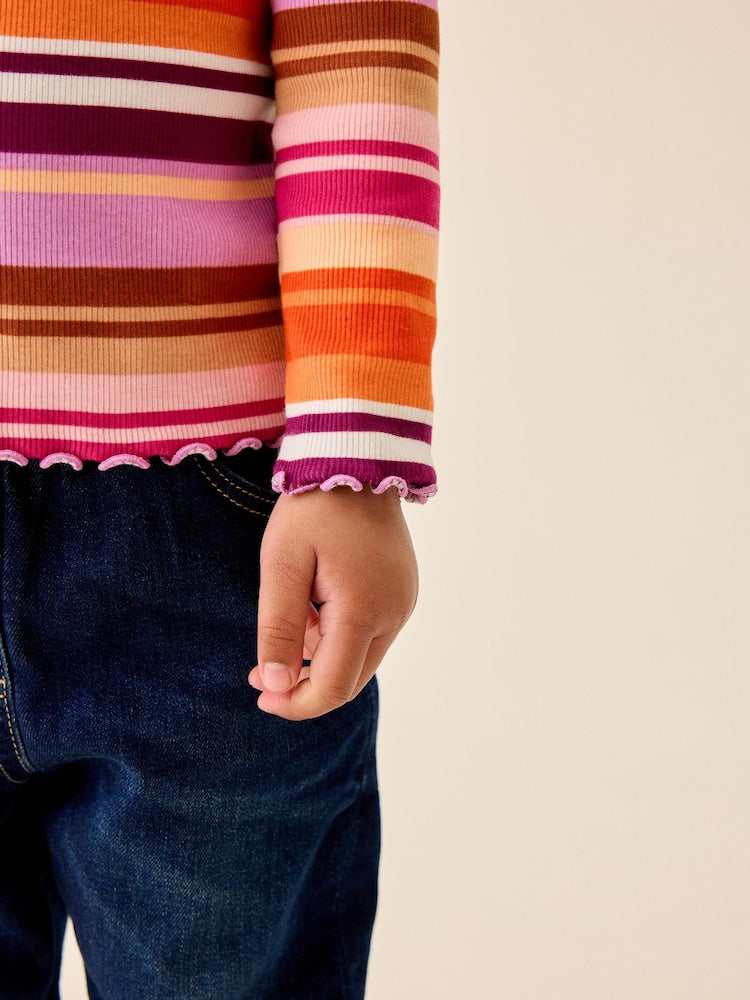 Purple/Pink Stripe Rib Long Sleeve T-Shirt (3mths-7yrs)