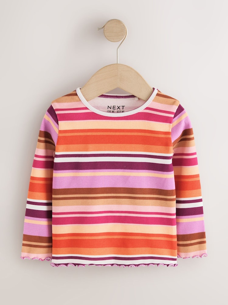 Purple/Pink Stripe Rib Long Sleeve T-Shirt (3mths-7yrs)