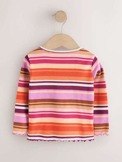 Purple/Pink Stripe Rib Long Sleeve T-Shirt (3mths-7yrs)