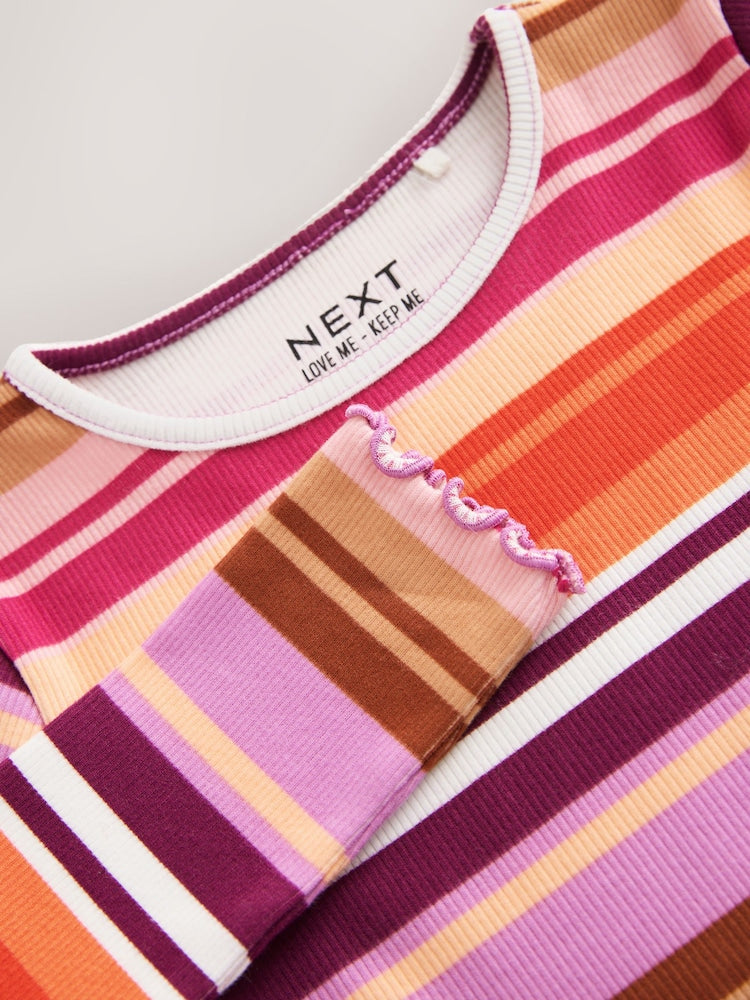 Purple/Pink Stripe Rib Long Sleeve T-Shirt (3mths-7yrs)