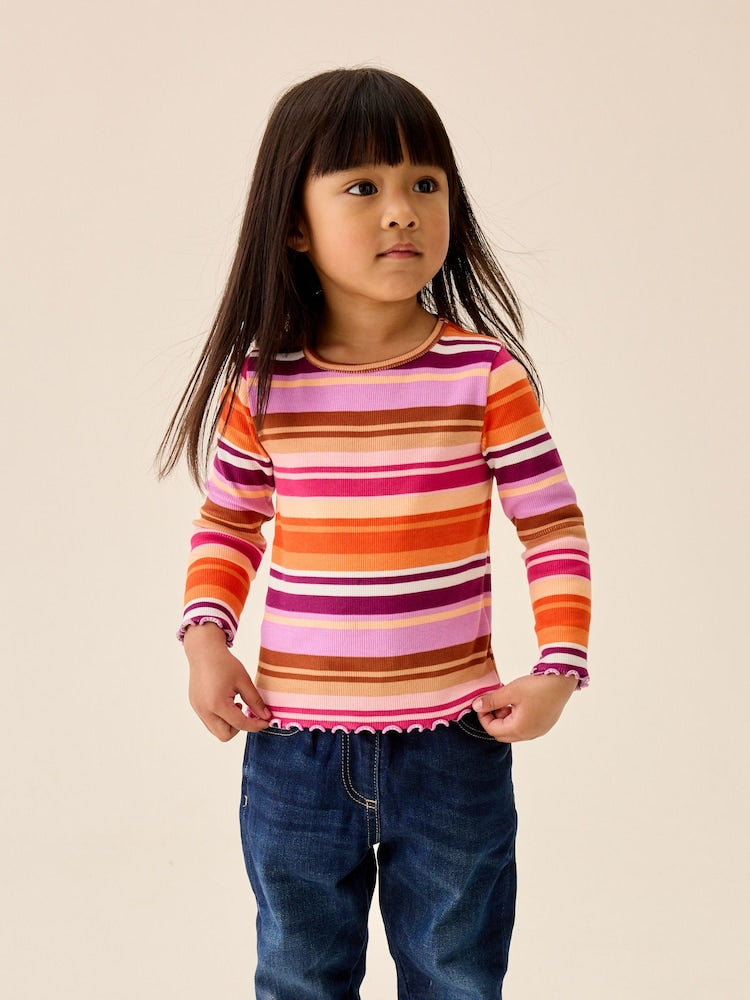 Purple/Pink Stripe Rib Long Sleeve T-Shirt (3mths-7yrs)
