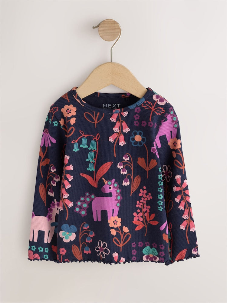 Navy Unicorn Rib Long Sleeve T-Shirt (3mths-7yrs)