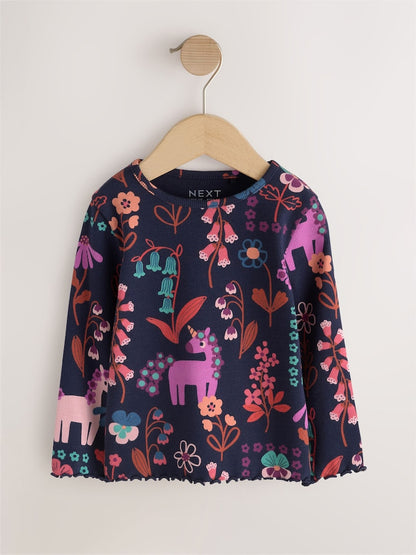 Navy Unicorn Rib Long Sleeve T-Shirt (3mths-7yrs)