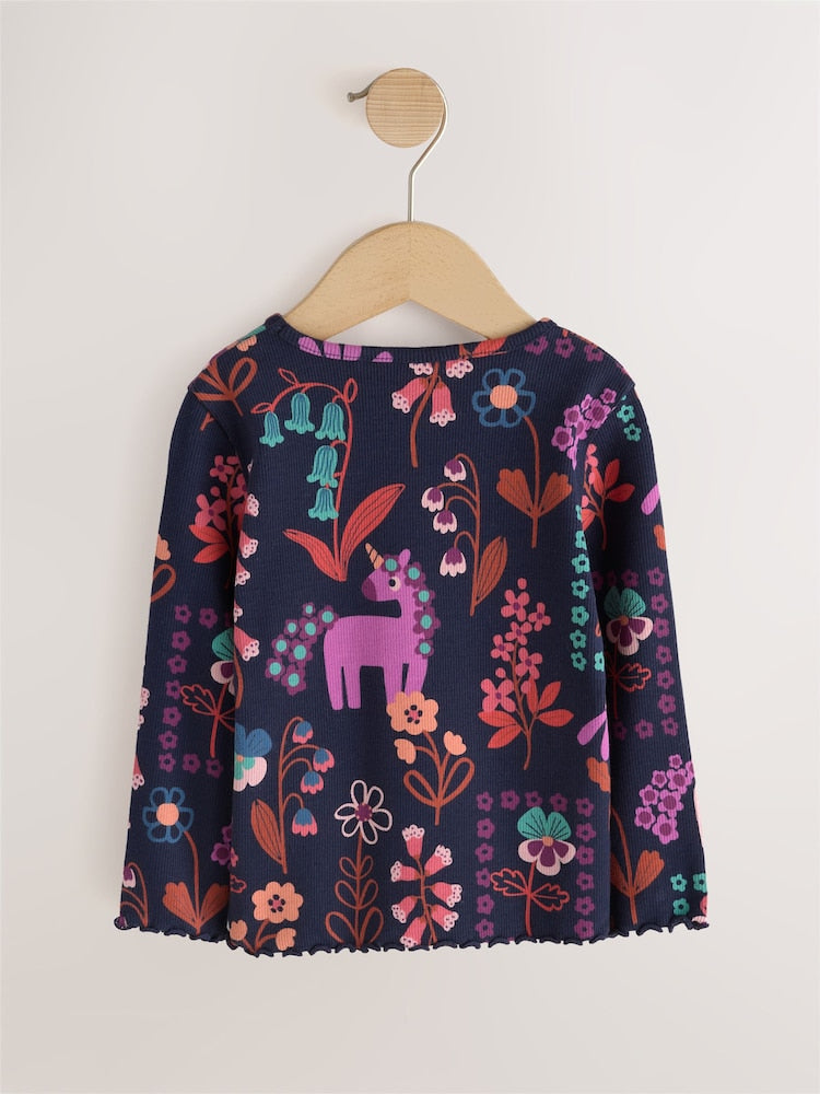 Navy Unicorn Rib Long Sleeve T-Shirt (3mths-7yrs)