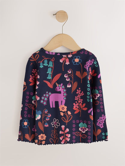 Navy Unicorn Rib Long Sleeve T-Shirt (3mths-7yrs)