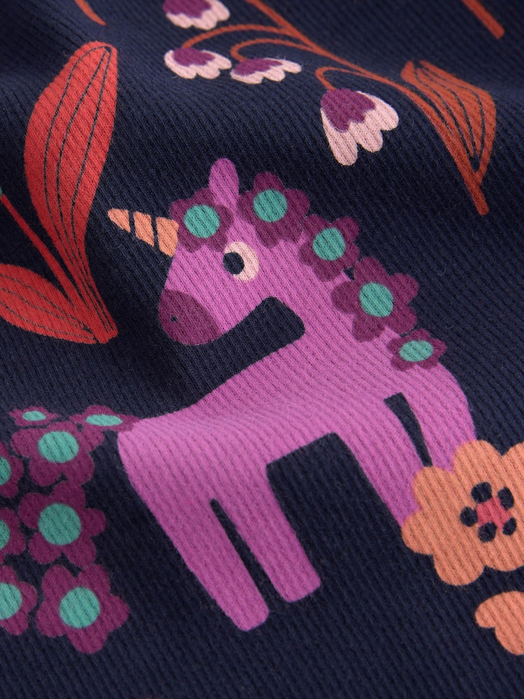 Navy Unicorn Rib Long Sleeve T-Shirt (3mths-7yrs)