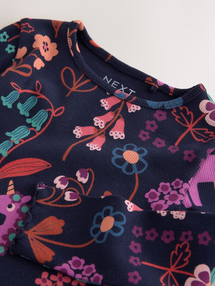 Navy Unicorn Rib Long Sleeve T-Shirt (3mths-7yrs)