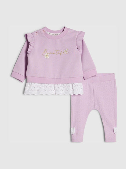 River Island Purple Broderie Sweatshirt &amp; Leggings Set - Purple / Up To 3 Months (50 - 62cm)