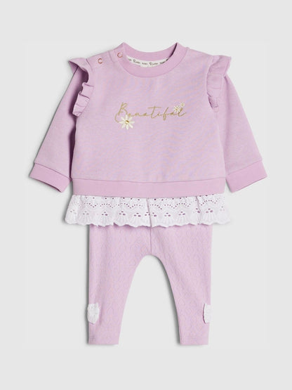 River Island Purple Broderie Sweatshirt &amp; Leggings Set