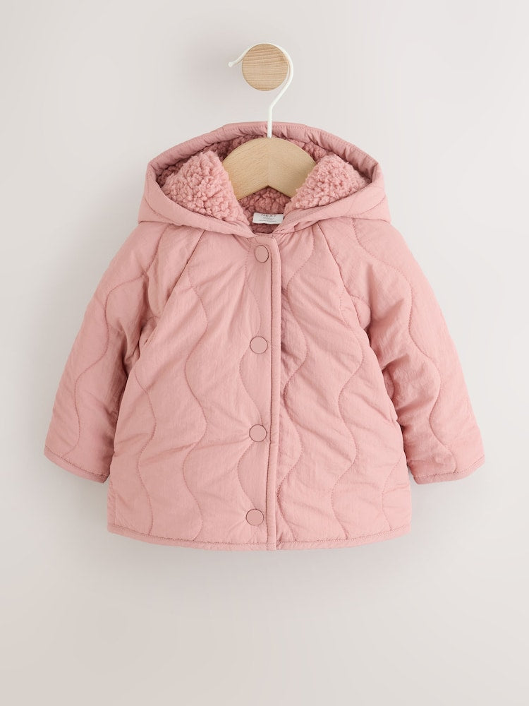 Pink Quilted Puffer Baby Jacket (0mths-2yrs) - Up to 1 Month (50-56cm)